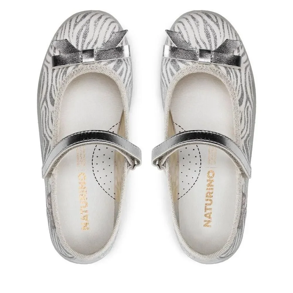 NATURINO CLARIES Zebra-print fabric ballet flats, White